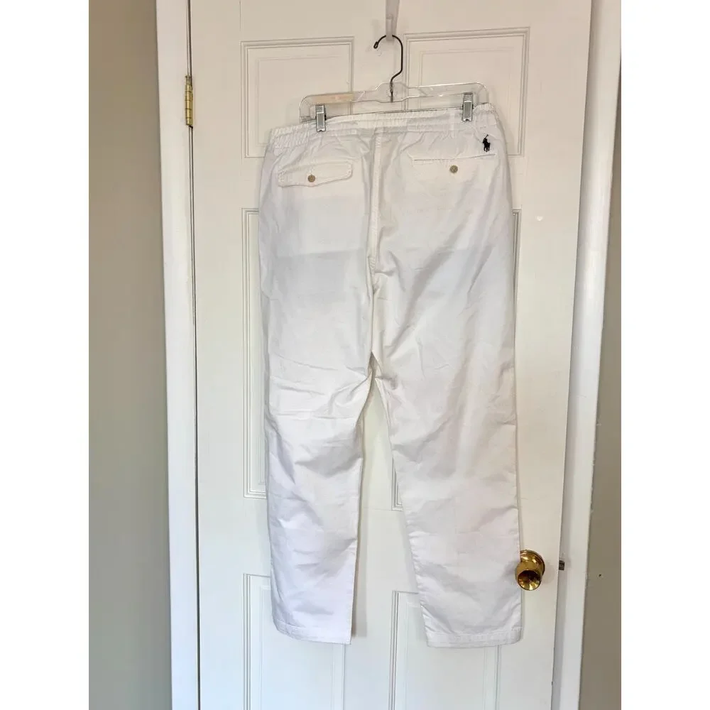 Polo Ralph Lauren White Stretch Classic Fit Pants XL Elastic Waist Navy Pony
